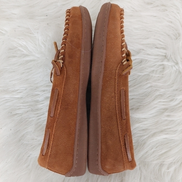 Minnetonka Brown Suede Moccasin Slipper Womens Sz 8 Rubber Sole Shoe 3502 - Picture 7 of 10